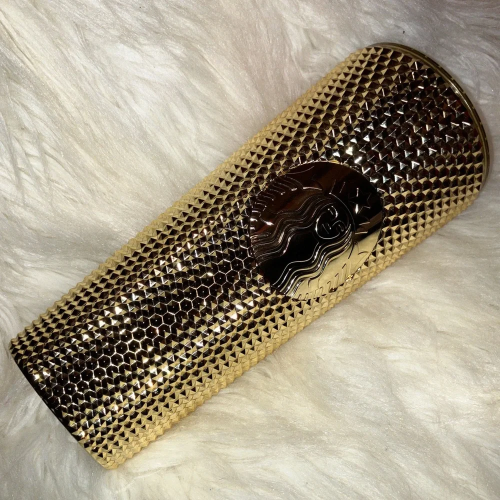 Gold Starbucks Studded Bling Cold Cup Tumbler 24oz. Christmas 2022 - Picture 5 of 6